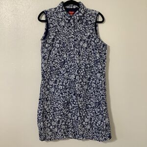 Izod Navy Floral Cottagecore Summer Linen Blend Retro Daisy Dainty Mini Dress 2X
